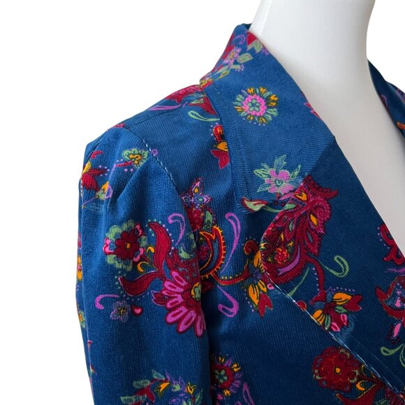 Modcloth XL Blazer Jacket Fall Blue Corduroy Stretch Boho 70s Retro Cottage RARE - Picture 4 of 17